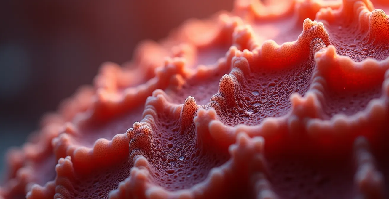 Détail microscopique de la texture marbrée du corail gorgone